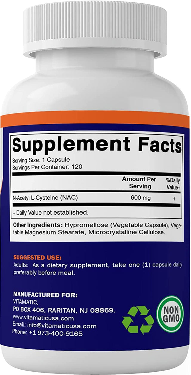 Vitamatic NAC N Acetyl L-Cysteine 600 Mg 120 Veg Capsules