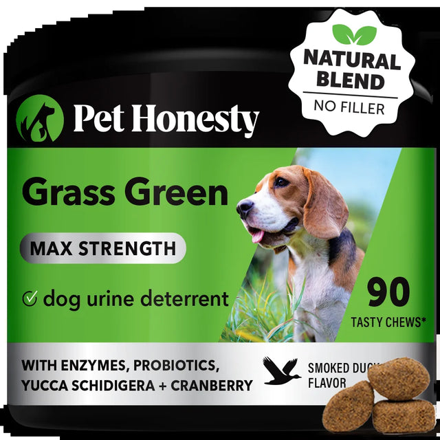 Pet Honesty Dog, Max Strength Grass Green Supplement, Dog Urine Deterrent W Enzymes Probiotics Yucca Schidigera and Cranberry, Smoked Duck Flavor, 90 Count Soft Chews