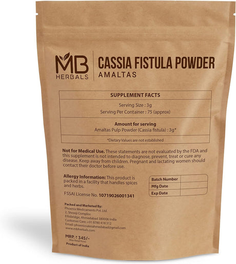 MB Herbals Cassia Fistula Powder 8 Oz (227G / 0.5LB) | Amaltas Powder | Derived from Cassia Fistula Beans