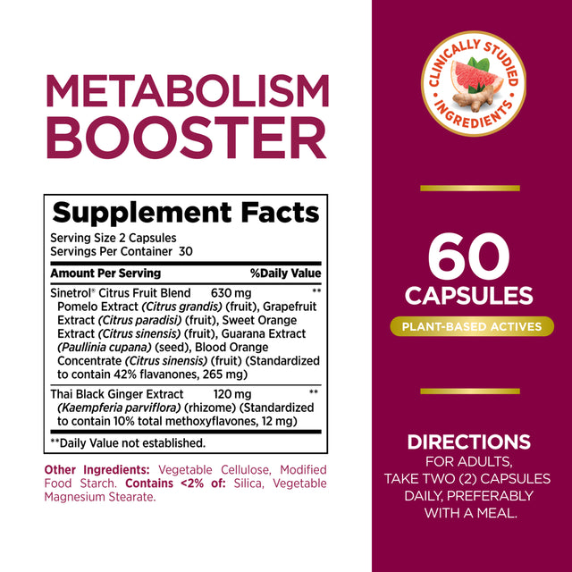 Nature'S Bounty Optimal Solutions Metabolism Booster Capsules, Promotes Abdominal Fat Loss and Weight Management, 60Ct