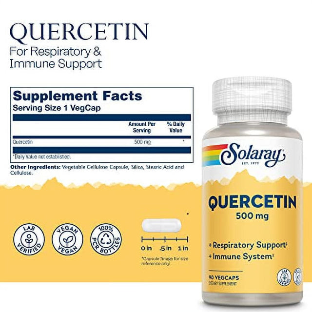 Solaray Quercetin 500 Mg, Supports Sinus, Respiratory, Immune Function & Normal, Healthy Uric Acid Levels, 90 Vegcaps