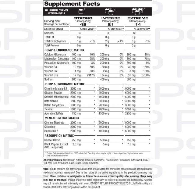 Metabolic Nutrition P.S.P. Physique Stimulating Preworkout 672G Zero Sugar Caffeine Free (Lemonade)