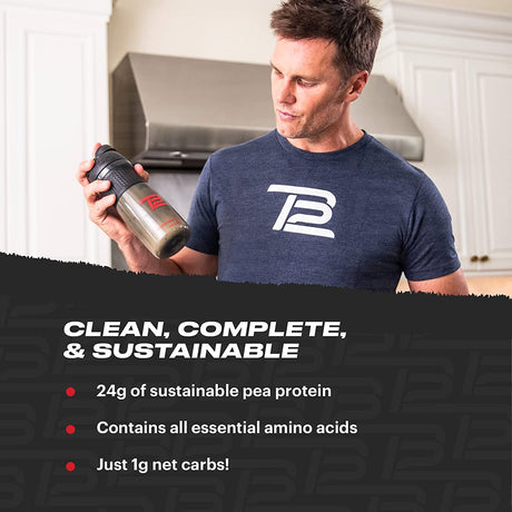 TB12 Plant Based Protein Powder, Sustainably Sourced Pea Protein, Vanilla, Vegan, 1G Net Carb, Non-Gmo, Dairy-Free, Sugar-Free (18 Servings / 1.26Lbs)