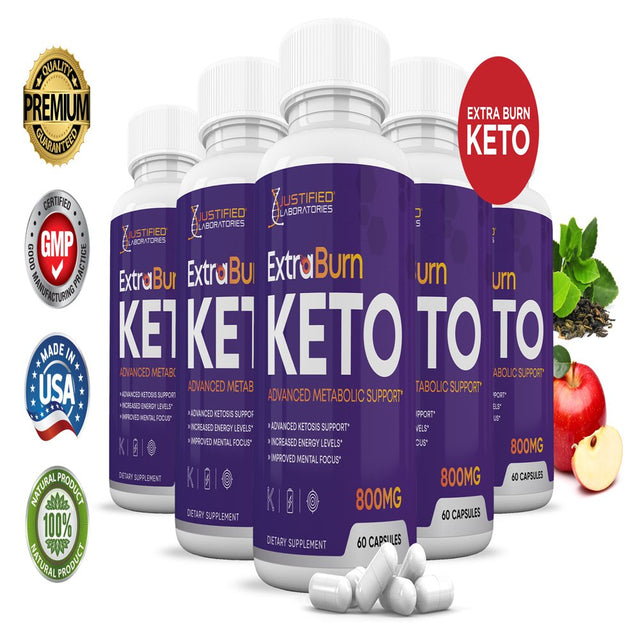 (5 Pack) Extra Burn Keto Pills Includes Patented Gobhb® Appetite Control 300 Capsules