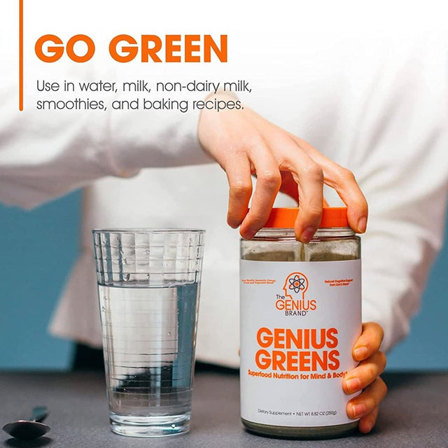 Greens Powder Energy, Immunity & Gut Health Supplement - Superfood Drink Mix with Lions Mane, Kale, Spinach & Antioxidants, Genius Greens by the Genius Brand