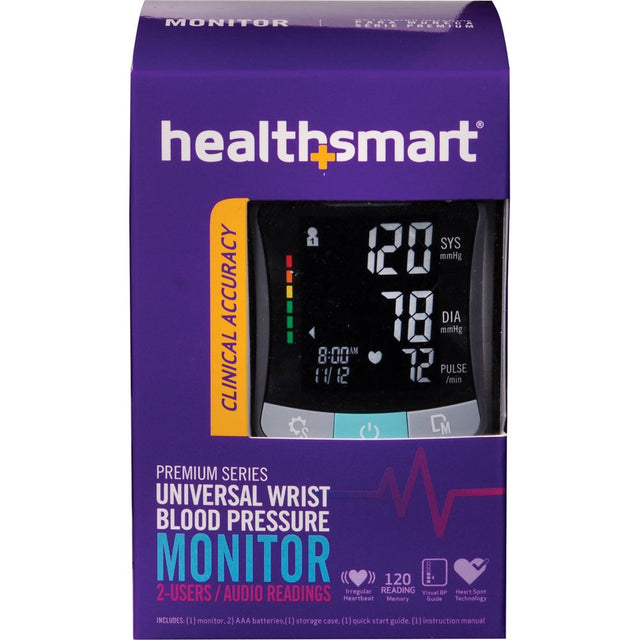 Healthsmart Digital Premium Wrist Blood Pressure Monitor with Cuff That Measures Pulse Heartbeat and High or Low BP, 120 Reading Memory Stores up to 60 Readings for 2 Users