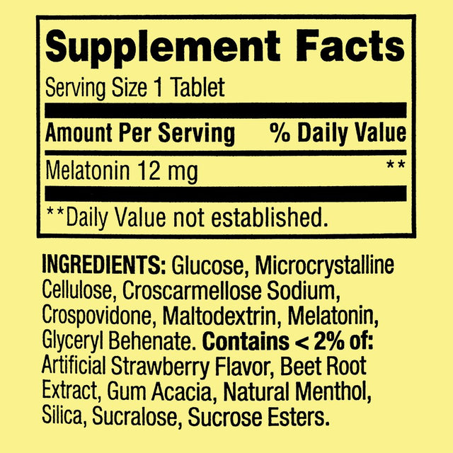 Spring Valley Ultra Strength Melatonin Sleep Support Dietary Supplement Fast-Dissolve Tablets, 12 Mg, 60 Count