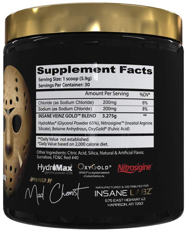 Insane Labz Insane Veinz GOLD, Non Stim Nitric Oxide Boosting Pre Workout, Apple