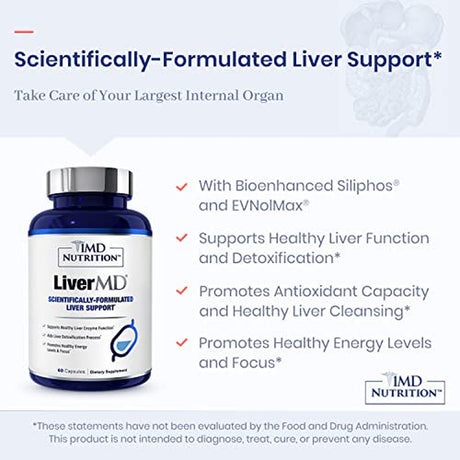 1MD Livermd - Liver Support Supplement | Siliphos Milk Thistle Extract - Highly Bioavailable, for Liver Support | 60 Capsules