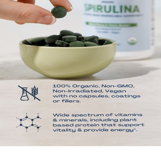 Biooptimal Organic Spirulina Tablets, Immune & Energy Support Supplement, 120 Count