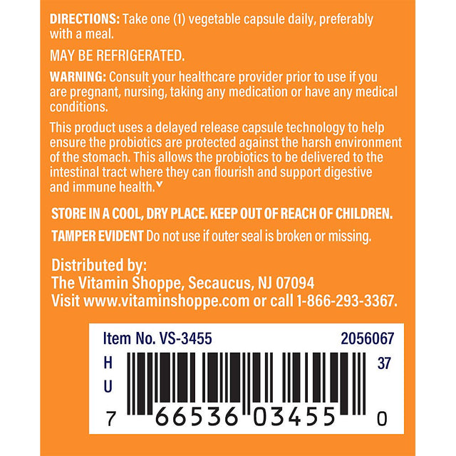 Probiotic Delayed Release 50 Billion - with 10 Probiotic Strains to Support Digestive, Immune & Vaginal Health or Yeast Imbalance - Shelf Stable (60 Veggie Caps) by the Vitamin Shoppe