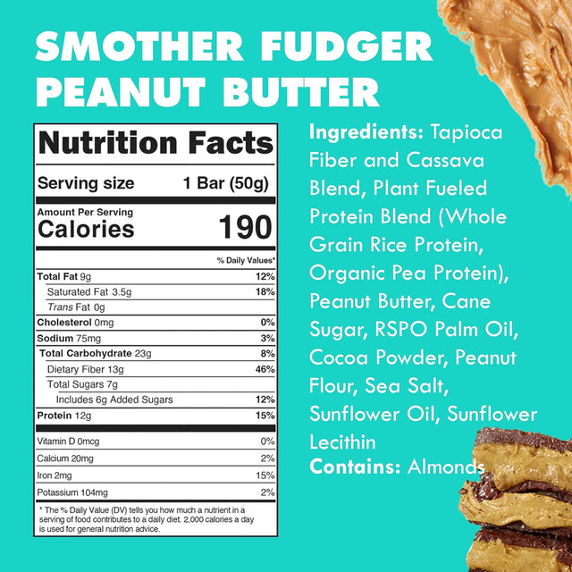 TRUBAR Vegan Protein Bars - Soy Free, Dairy Free, Gluten Free Protein Bars - No Sugar Alcohols - Non-Gmo - 12G of Protein - Smother Fudger Peanut Butter - 12 Count