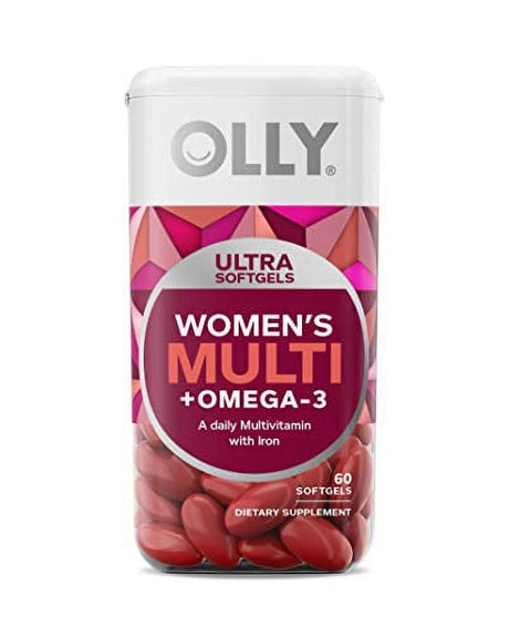 OLLY Ultra Women'S Multi Softgels, Overall Health and Immune Support, Omega-3S, Iron, Vitamins A, D, C, E, B12, Daily Multivitamin, 30 Day Supply - 60 Count