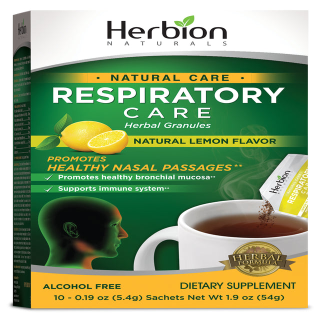 Herbion Naturals Respiratory Care Herbal Granules with Natural Lemon Flavor – 10 Ct, for the Whole Family – Promotes Healthy Respiratory Function - Relieves Cold & Flu Symptoms – Supports Immune Syste