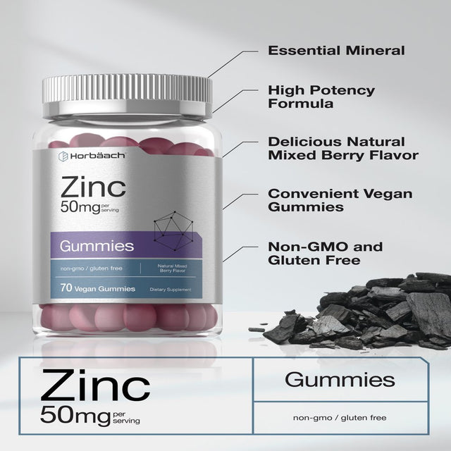 Zinc 50Mg | 70 Vegan Gummies | Zinc Citrate | by Horbaach