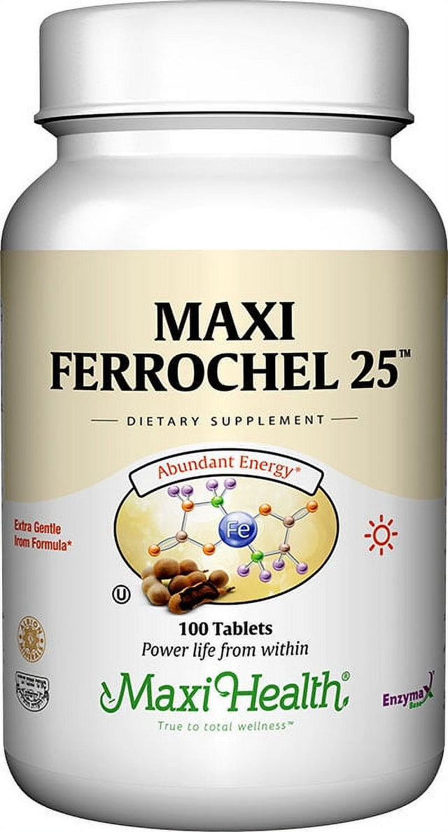 Maxi Iron Supplement - Gentle Iron Supplements for Men & Women - Ferrous Fumarate - Ferrochel 25 MG for Anemia & Red Blood Cell Production - Chelated Iron Pills - 100 Kosher Tablets by Maxi Health