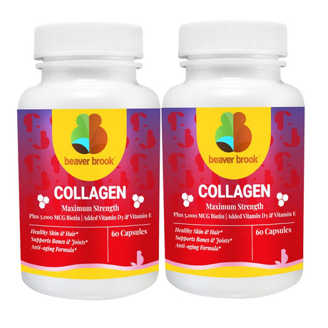 Beaver Brook Collagen Anti-Aging Formula Capsules Collagen 900Mg + 5,000 Mcg Biotin; Non-Gmo and Gluten-Free - 2 Pack