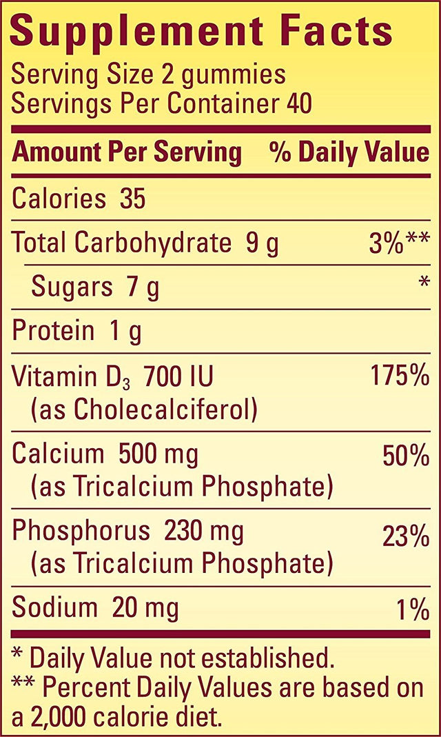 Nature Made Calcium W. D3 Adult Gummies (500 Mg of Calcium & 700 IU of Vitamin D per Serving) 80 Ct