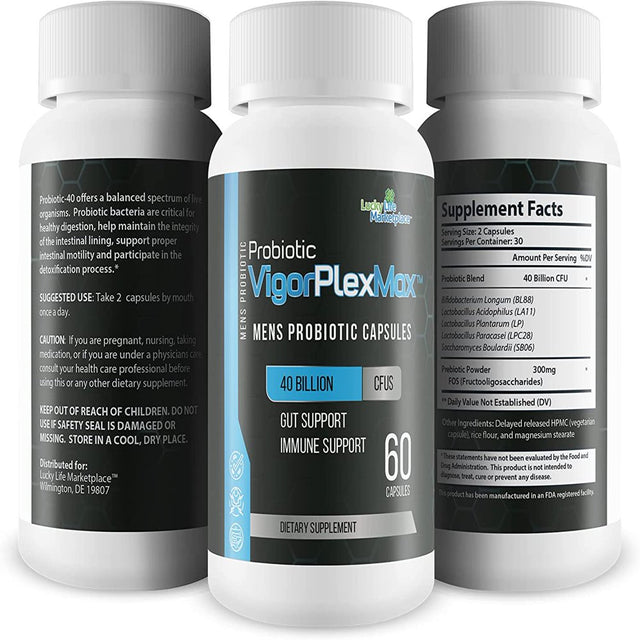 Probiotic Vigor Plex Max - Mens Probiotic Capsules - Our Best Male Formula - 40 Billion Cfu’S - Premium Probiotic Formula for Male Health - Gut Support - Immune Health - Digestive Health