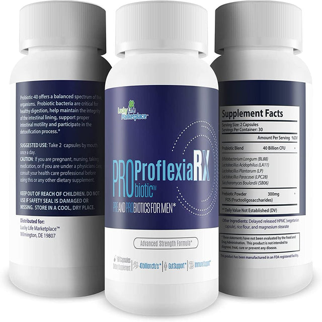 Probiotic Proflexia Rx Male Formula - Our Best Male Formula with Prebiotics & over 40 Billion Cfu’S of Probiotics - Support Your Male Health with This Natural Probiotic for Men