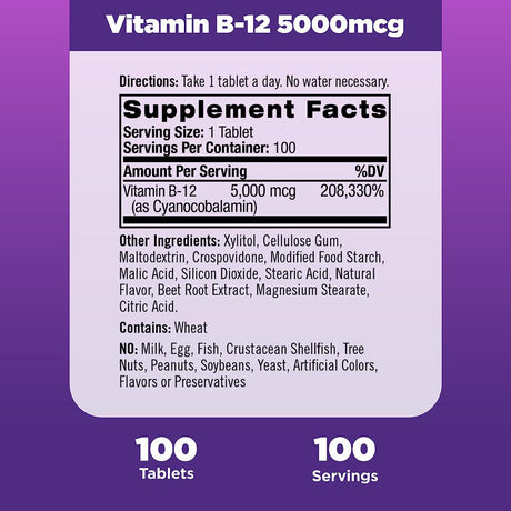 Natrol Vitamin B-12 5000Mcg Fast Dissolve Tablets, Strawberry 100 Ea (Pack of 2)