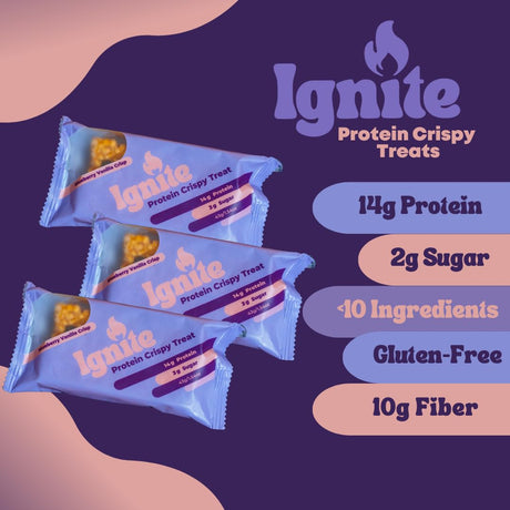 Ignite Bars Crispy Keto Rice Treat - High Protein, Low Sugar and Low Carb Snack - Guilt Free Food and Fiber Friendly Bars for Healthy Adults (Blueberry Vanilla Almond)