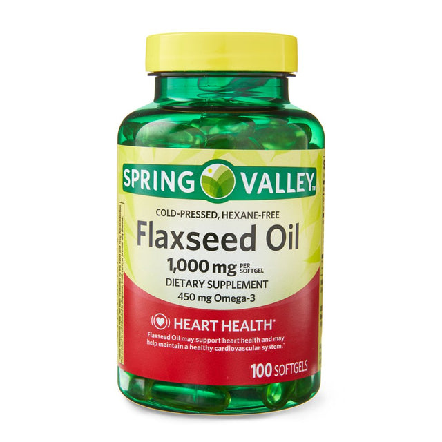 Spring Valley Flaxseed Oil Softgels Dietary Supplement, 1,000 Mg, 100 Count