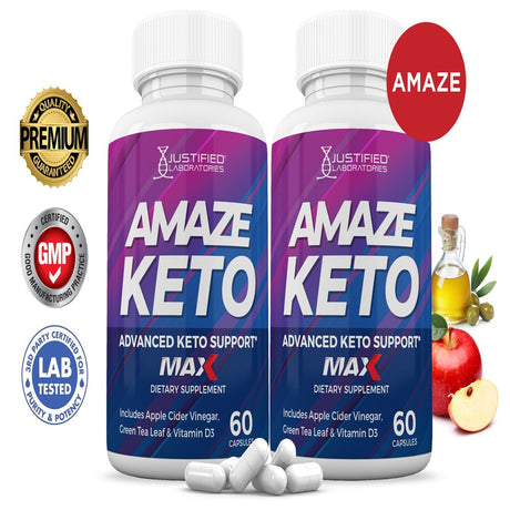 (2 Pack) Amaze Keto ACV MAX Pills 1675Mg Alternative to Gummies Dietary Supplement 120 Capsules