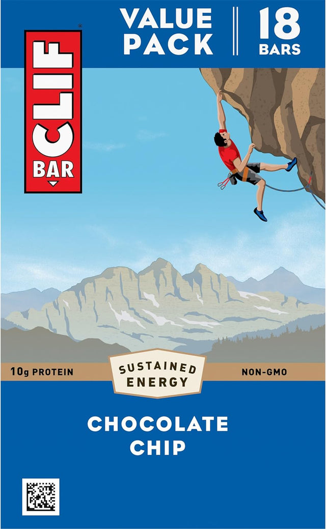 CLIF BAR - Chocolate Chip - Made with Organic Oats - 10G Protein - Non-Gmo - Plant Based - Energy Bars - 2.4 Oz. (18 Pack)