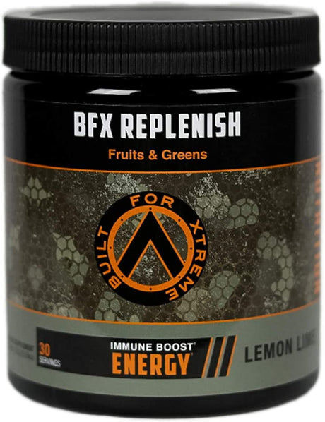 Replenish Energy Fruits and Greens Immune Boost, Lemon Lime Flavored Superfood Powder 12.59Oz for Total Body Wellness and Immunity Boost