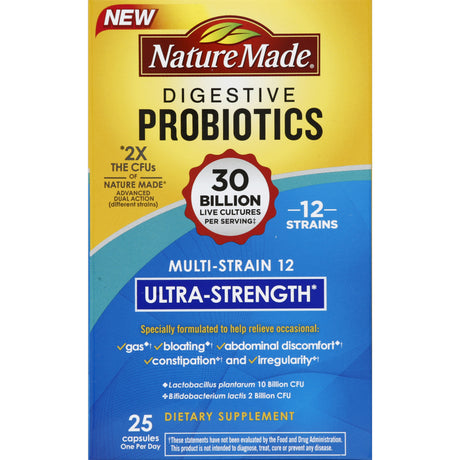 NATURE MADE Probiotics, Digestive, Multi-Strain 12, Ultra-Strength, Capsules, 25.0 CT