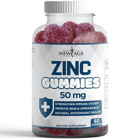 Zinc Gummies - 2 Pack - 50Mg High Immune Booster Zinc Supplement, Immune Defense, Powerful Natural Antioxidant, Non-Gmo - by New Age (60 Count (Pack of 1))