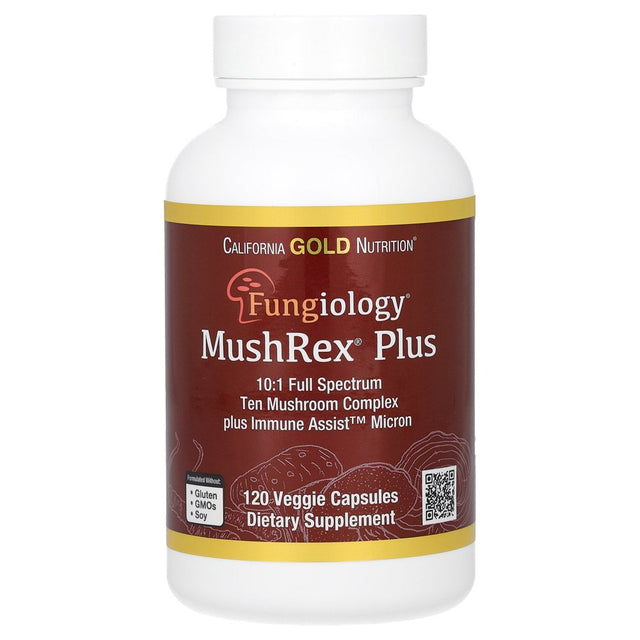 California Gold Nutrition Fungiology, Mushrex Plus, Full-Spectrum Mushroom Complex, Certified Organic, Immune Assist™ Micron, 120 Plantcaps