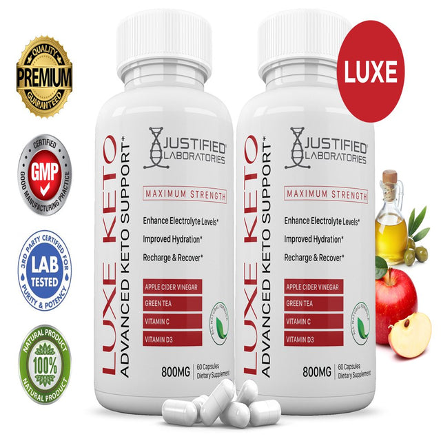 (2 Pack) Justified Laboratories Luxe ACV Pills 1275Mg Stronger than Gummies Advanced Keto Support 120 Capsules