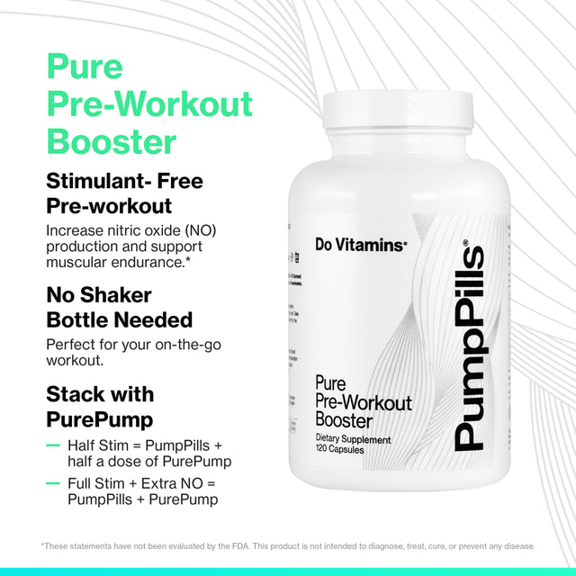 Do Vitamins - Pumppills Nitric Oxide Supplement - L Citrulline L Arginine Supplement - Stimulant Free Pre Workout Pills - Nitric Oxide Booster - Vegan, Paleo, Keto (120 Capsules)