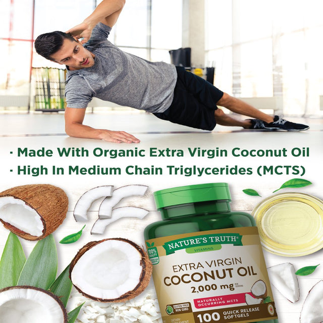 Coconut Oil Capsules 2000 Mg | 100 Softgels | Naturally Occuring Mcts | Non-Gmo & Gluten Free | by Nature'S Truth