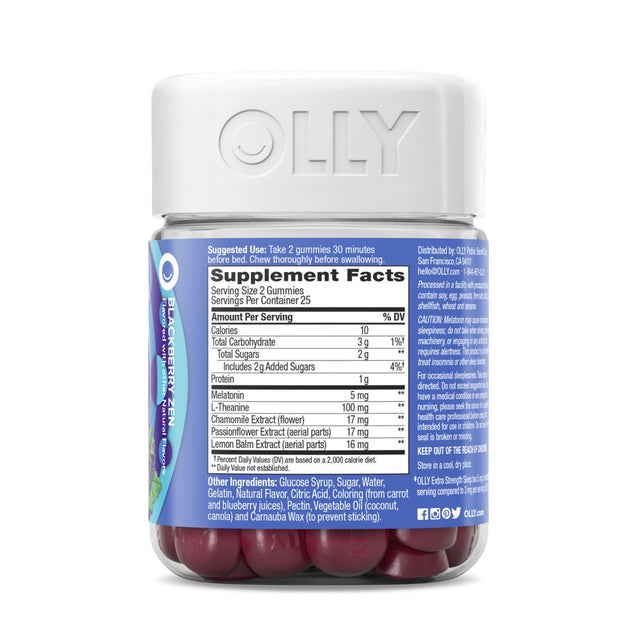 OLLY Extra Strength Sleep Gummy Supplement, 5Mg Melatonin, L Theanine, Blackberry, 50 Ct