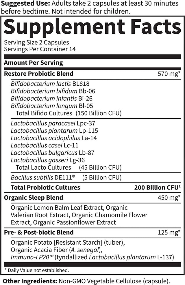 Garden of Life Dr. Formulated Probiotics Platinum Series Restore Sleep with Herbs 200 Billion CFU Guaranteed for Digestion, Immune Support, Restful Sleep, 28 Capsules *EN