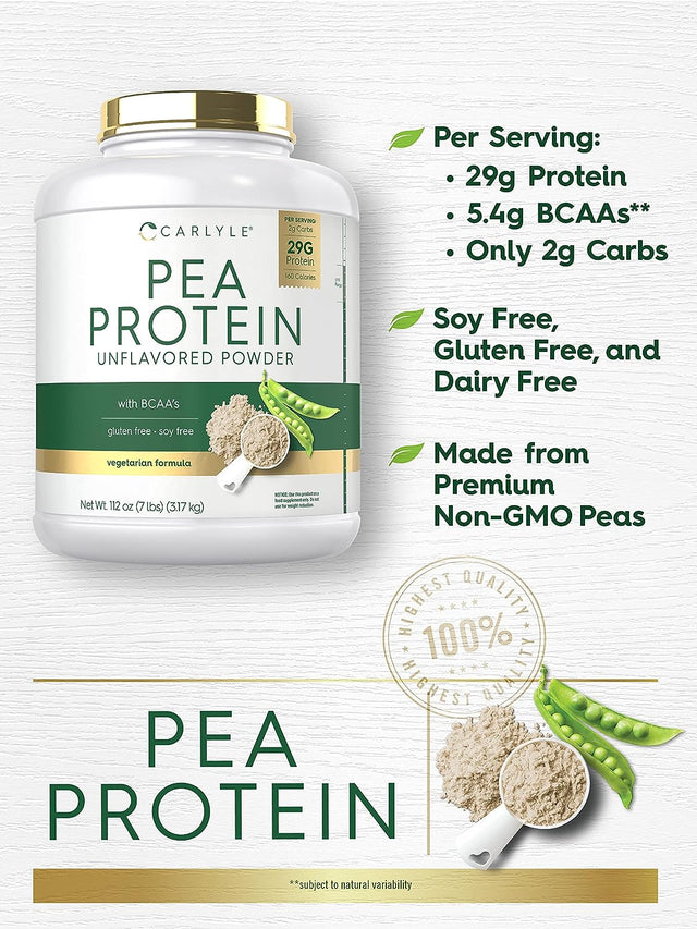 Carlyle Pea Protein Powder with BCAA'S 7Lb | Unflavored | 29G Protein | Non-Gmo, Gluten, and Soy-Free | Vegetarian Protein Powder