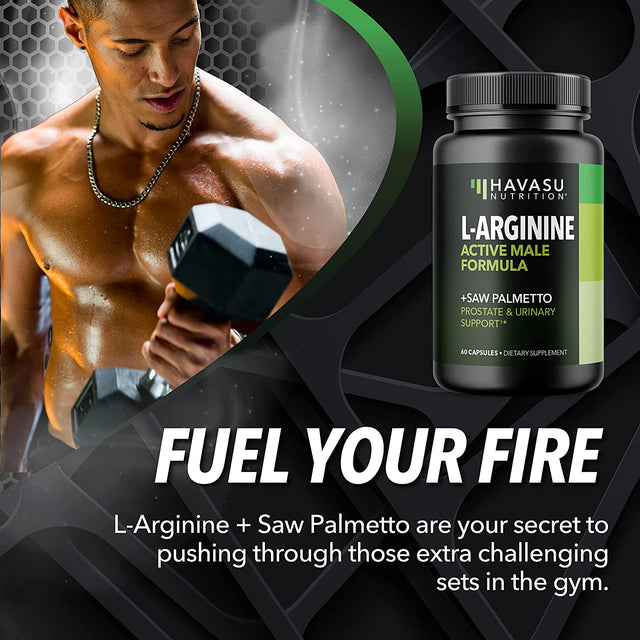 L Arginine Saw Palmetto for Men with S7 Plant-Based Ingredient Blend for Nitric Oxide Boost | Increases Blood Flow and Improves Prostate Support | Active Male Supplement | 60 Vegan Capsules