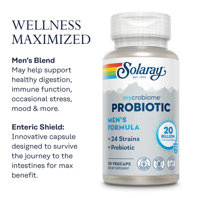 Solaray Mycrobiome Probiotic Mens Formula | Specially Formulated for Men | Healthy Digestion, Immune Function & More | 30 Billion CFU | 30 Vegcaps