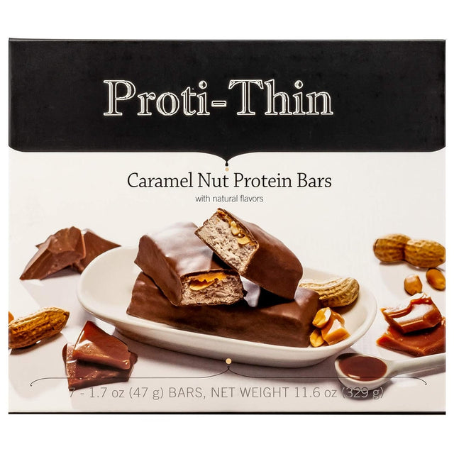 Proti-Thin Caramel Nut High Protein Bar, High-Fiber Pre-Workout Bars, 15G Protein, Low Fat, Low Sugar, No Gluten Ingredients, Ideal Protein Compatible, Aspartame Free, 1 Pack of 7 Servings