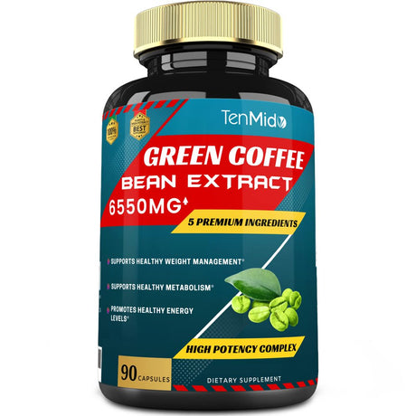 Tenmid Green Coffee Bean Extract 6550Mg 90 Capsules Garcinia, Olive, Green Tea, Kidney, Pepper