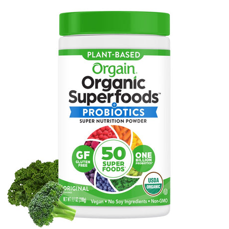 Orgain Vegan Organic Greens & 50 Superfoods Powder- 1B Probiotics, Original Flavor, 0.62Lb