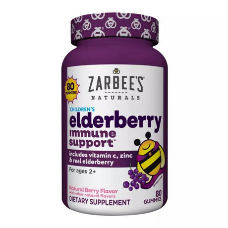 Zarbee'S Children'S Elderberry Immune Support W/ Vitamin C & Zinc, Berry (80 Ct)