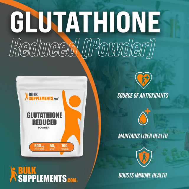 Bulksupplements.Com Glutathione Reduced Powder, 500Mg - Antioxidant Supplement (50G - 100 Servings)