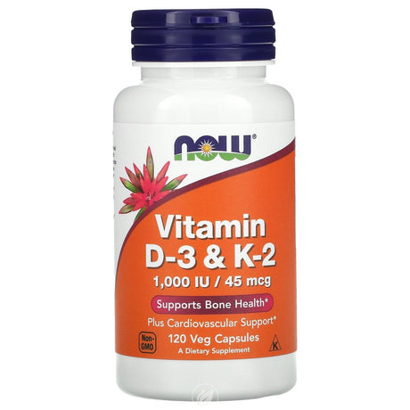 Now Foods Vitamin D-3 and K-2 - 120 Vcaps, Pack of 2