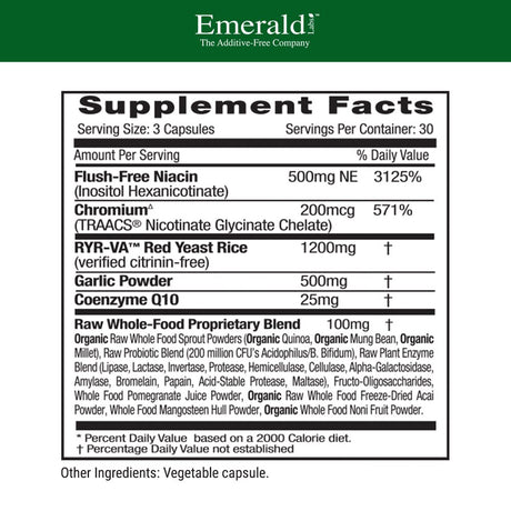 Emerald Labs Cholesterol Health with Flush-Free Niacin, Coq10, Red Yeast Rice to Support Healthy Cholesterol Levels, Heart Health Support, and Blood Circulation Support - 90 Vegetable Capsules