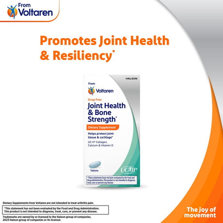 Joint Health & Bone Strength Dietary Supplement from Voltaren, with UC-II® Collagen, Calcium, and Vitamin D – 30 Count Bottle