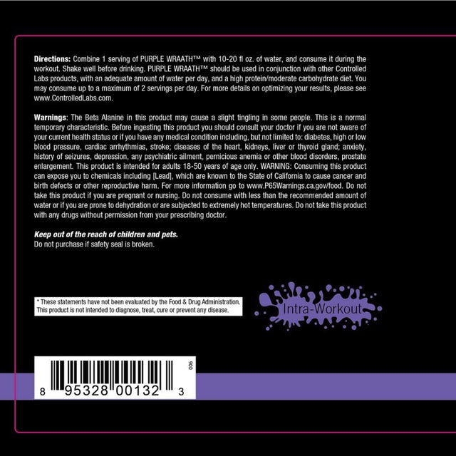 CONTROLLED LABS Purple Wraath, BCAA and EAA Amino Acid Supplement, with Endurance Blend Intra Workout Powder, Optimal Endurance, Focus, and Stamina (Lemon Lime, 90 Servings)